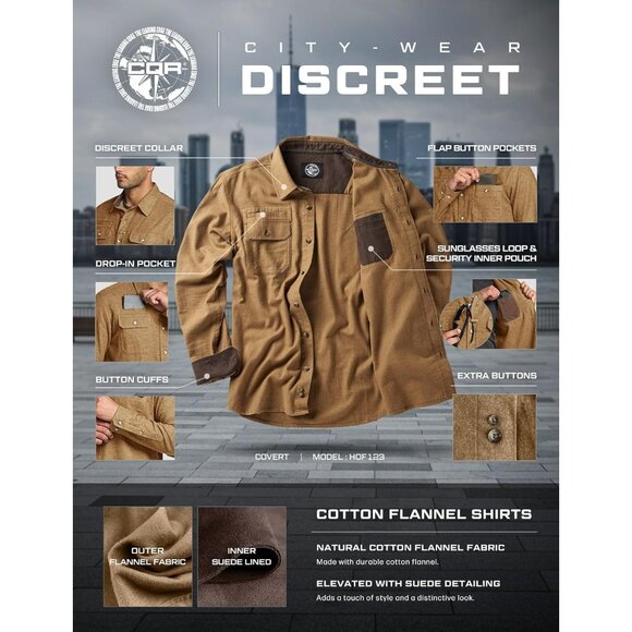 Mens Suede Wheat Brown Cotton Flannel Shirt Long Sleeve Casual Outdoor Plaid - Picture 7 of 9